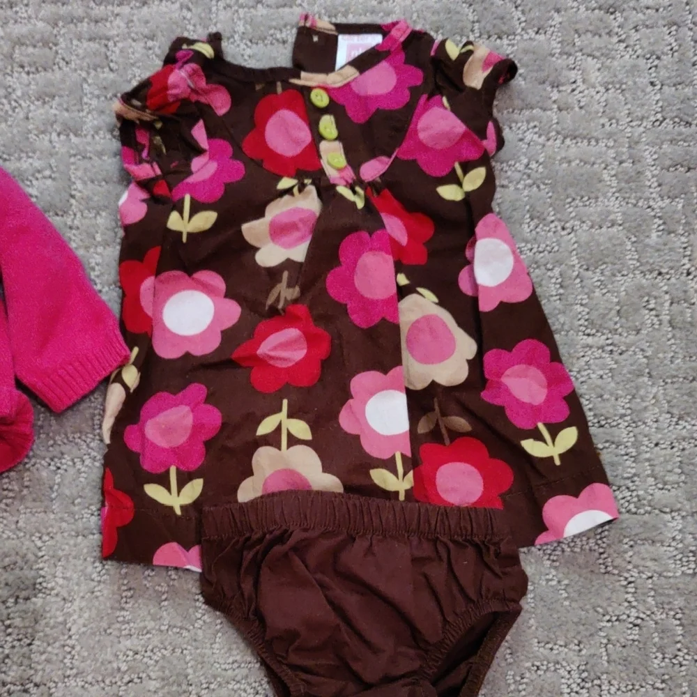 Carter's Pink Cardigan and Floral Diaper Cover Set